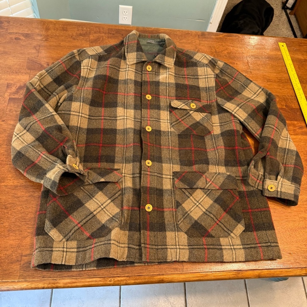 Vintage Le Collezioni Structure men's wool plaid jacket shirt brown tan red M